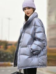 Vanissy - Veste en Duvet Minimaliste Bleu pour Femme : Chaleur, Style Élégant, doudoune, manteaux chauds d'hiver