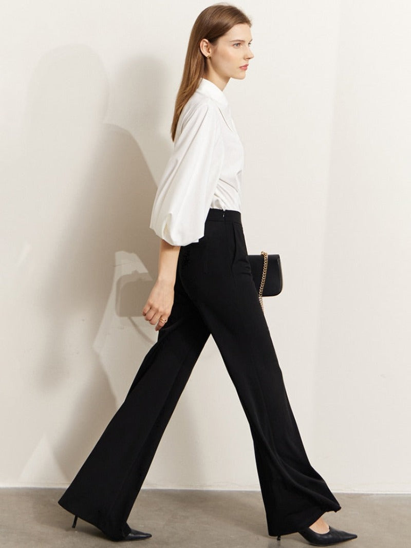 Vanissy - Pantalon Minimaliste à Jambes Larges pour Femme - Noir, Printemps