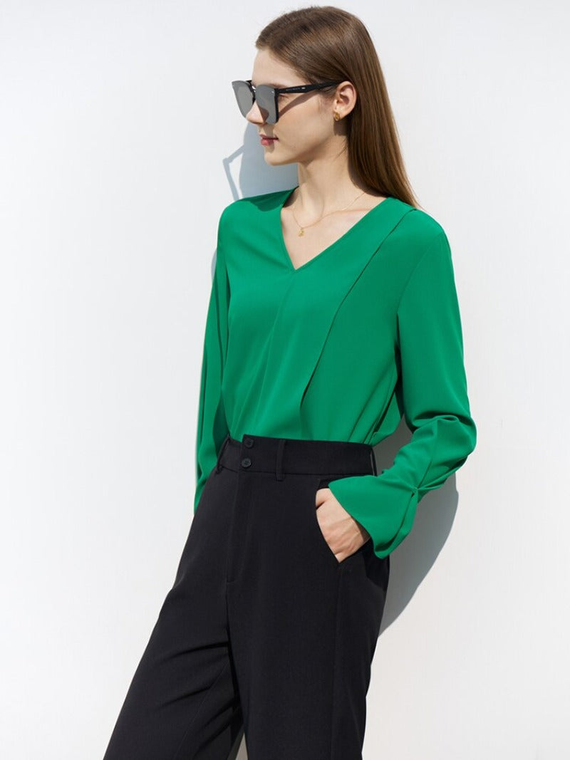 Vanissy - Chemisier pour femmes en mode minimaliste printemps - Design solide, petite niche de conception banlieue, décontracté avec col en V et coupe ample