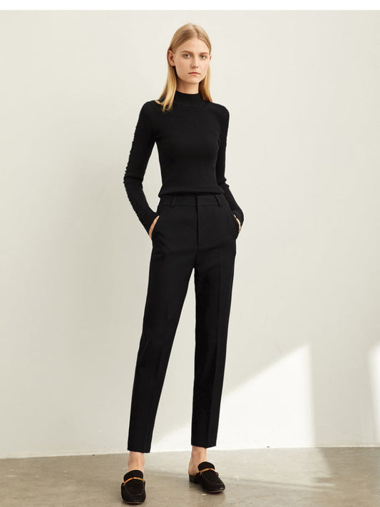 Vanissy - Pantalon de Costume Professionnel Noir pour Femme - Taille Haute - Nouvelle Collection Printemps
