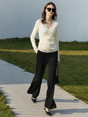 Vanissy - Pantalon Minimaliste à Jambes Larges pour Femme - Noir, Printemps