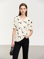Vanissy - Chemise à manches courtes en mousseline de soie pour femmes - Col en Y, chemisiers College roses, minimalisme français pour un été élégant