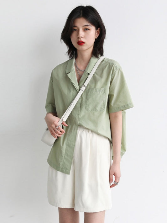 Vanissy - Chemise à manches courtes pour femme - Couleur unie, col double fin, vêtement féminin parfait pour l'été