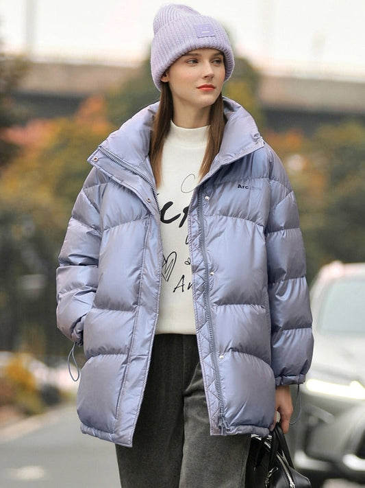 Vanissy - Veste en Duvet Minimaliste Bleu pour Femme : Chaleur, Style Élégant, doudoune, manteaux chauds d'hiver