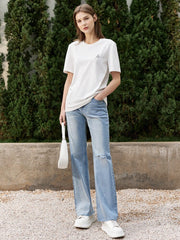 Vanissy - Jean à jambes larges pour femme - Pantalon minimaliste déchiré pour un look décontracté cet été