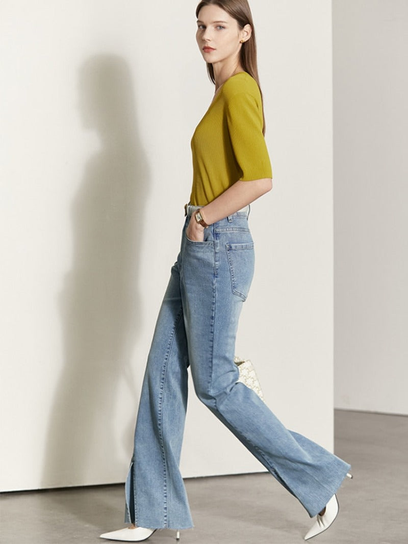 Vanissy - Jean de Printemps Minimaliste pour Femmes : Un Pantalon en Denim à Jambes Larges et Taille Haute, à la Mode