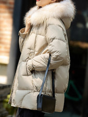 Vanissy -  Doudoune à capuche avec col en fourrure pour femme - Doudoune en duvet de canard blanc, vêtements femme pour affronter l'hiver