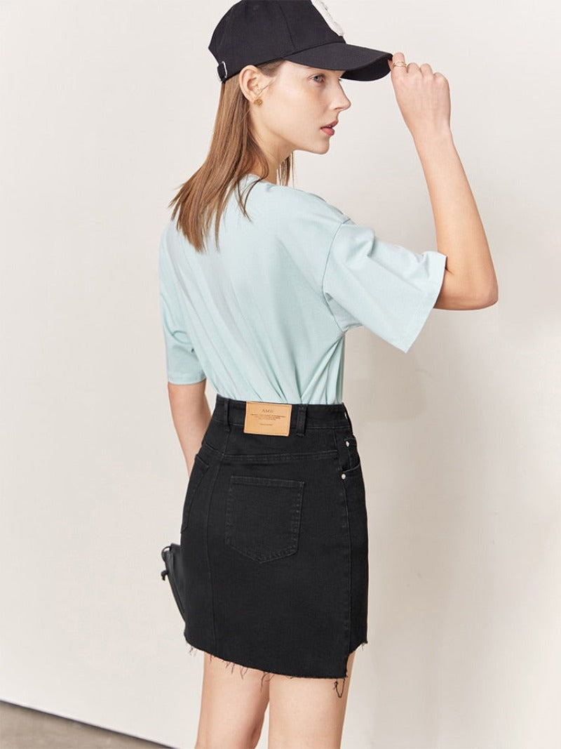 Vanissy - Mini-Jupe en Jean Noir pour femme, Tendance Garde-robe, Modernité, minimaliste, Mini-jupe