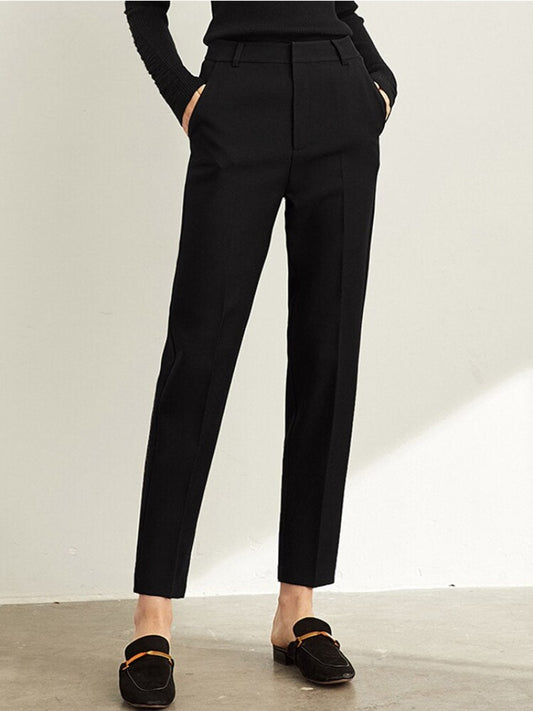 Vanissy - Pantalon de Costume Professionnel Noir pour Femme - Taille Haute - Nouvelle Collection Printemps