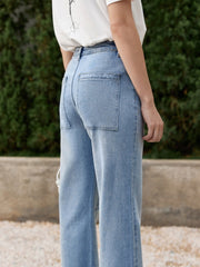 Vanissy - Jean à jambes larges pour femme - Pantalon minimaliste déchiré pour un look décontracté cet été