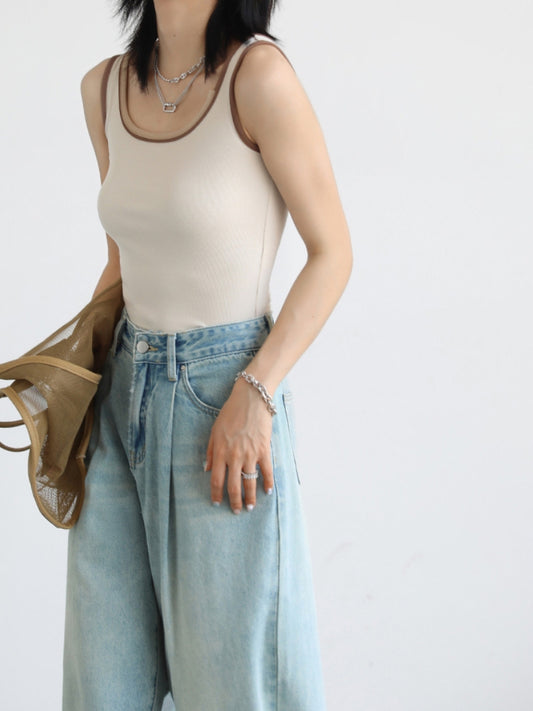 Vanissy - Jean Bleu CHIC pour Femmes - Pantalon Denim Taille Haute, Streetwear, Jambes larges - Pantalon pour Femmes, Printemps Été