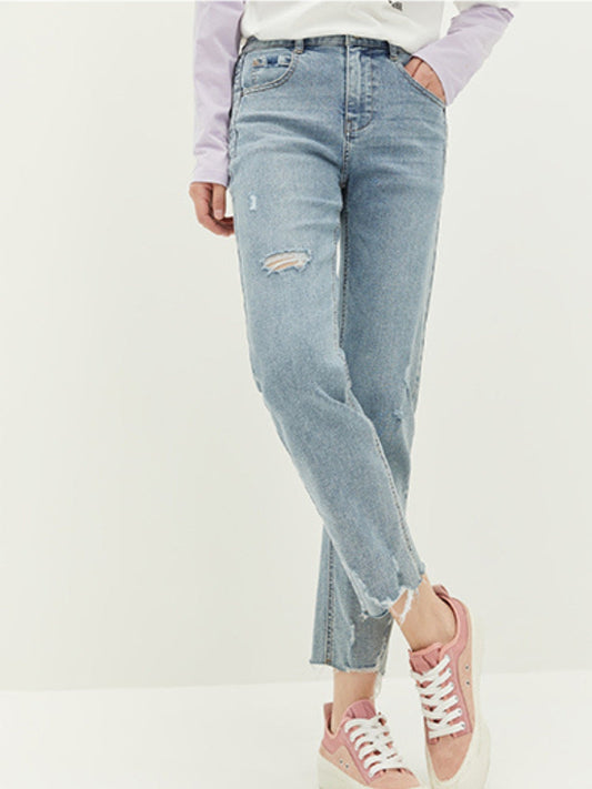 Vanissy - Jeans Fj Retro pour Femme : Pantalon Droit, Ourlet de Rue, Style de Personnalité, Tendance Printemps