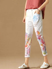 Vanissy - Jean Vintage en Denim Blanc pour Femme : Pantalon Ample, Longueur Cheville, Style Sarouel, Vêtements Décontractés