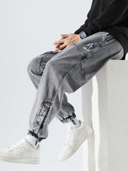Vanissy - Jeans baggy pour hommes : streetwear hip hop, pantalon sarouel, broderie à la mode, coton commandé, jeans de jogging décontractés, grande taille 8XL, printemps et automne