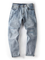 Vanissy - Jeans de Ville Droit Décontractés et Élégants pour Hommes, 2023, Matériau en Toile, Décoration avec Trous