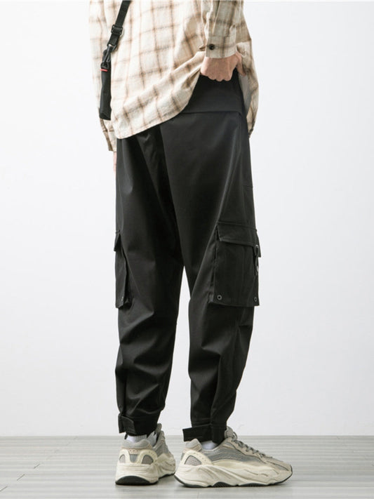 Vanissy - Pantalon Cargo Multi-Poches pour Hommes : Streetwear, Beige et Noir, Baggy, Jogging, Longueur Cheville, Décontracté, Nouvelle Collection Été