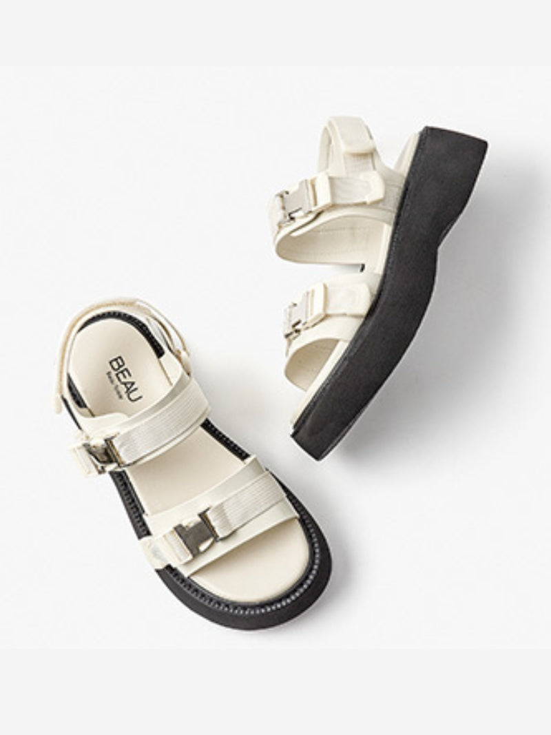 Vanissy - Sandales à plateforme en cuir véritable pour femmes, chaussures d'extérieur décontractées