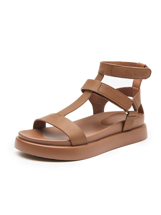 Vanissy - sandales de gladiateur d'été en cuir de veau pour femmes, chaussures faites à la main, à bout ouvert, sangle en T, crochet et boucle