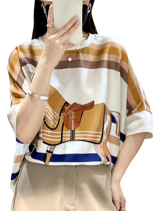 Vanissy - Chemise à manches chauve-souris pour femmes, chemisier décontracté avec imprimé animal, parfait pour la mode estivale