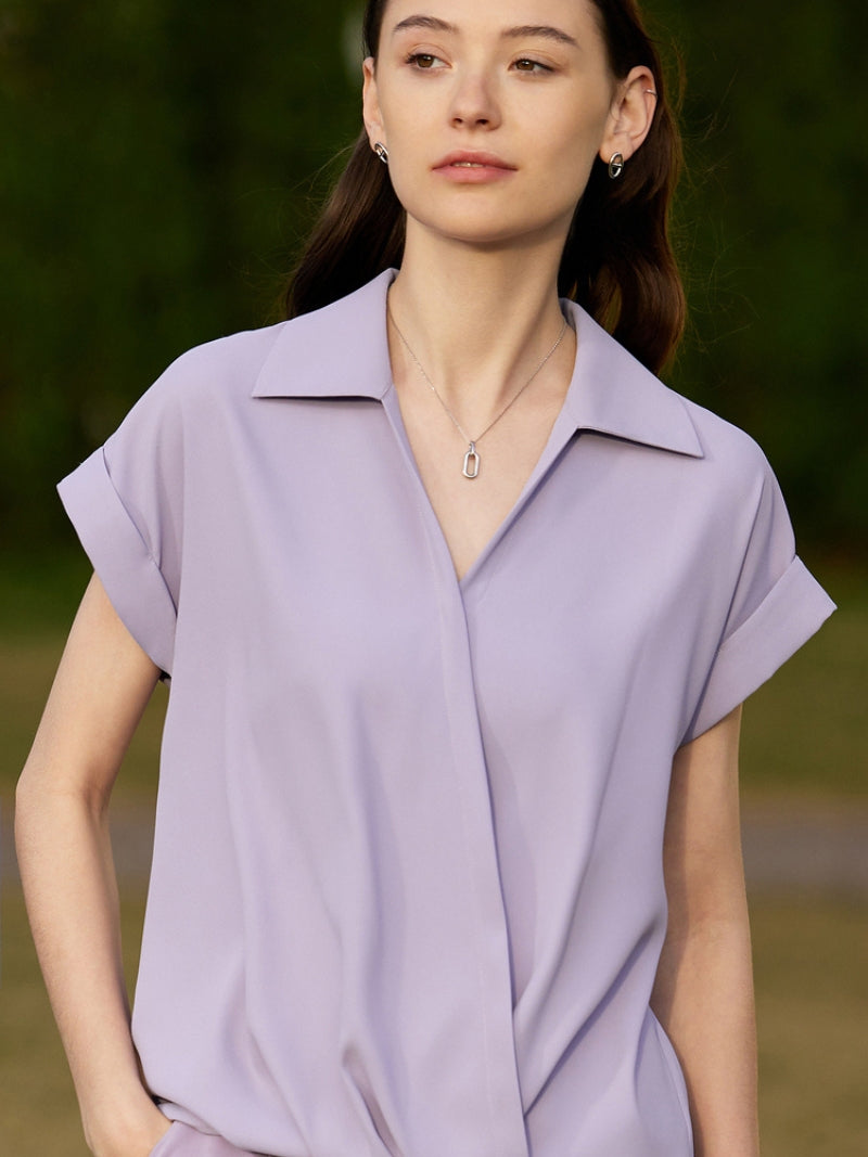 Vanissy - Chemisiers minimalistes pour femmes - Chemises en mousseline de soie au col en V, à la fois monochromatiques et colorés, pour un été élégant