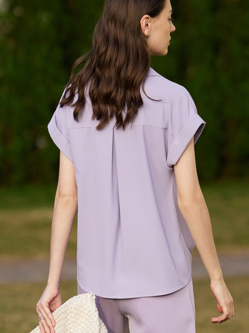 Vanissy - Chemisiers minimalistes pour femmes - Chemises en mousseline de soie au col en V, à la fois monochromatiques et colorés, pour un été élégant