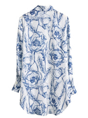 Vanissy - Chemisier minimaliste en mousseline de soie pour femme - Imprimé porcelaine bleu et blanc, chemises à la mode pour une robe de printemps nouvelle