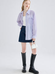 Vanissy - Chemise à manches longues pour femme - Streetwear violet, vintage, mode chic, coupe mince et baggy, look décontracté