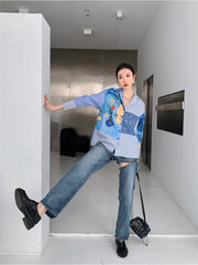 Vanissy - Chemises à col polo à rayures pour femmes - Chemisier ample à manches longues, décontracté et vintage, pour un look mode Y-Ladies