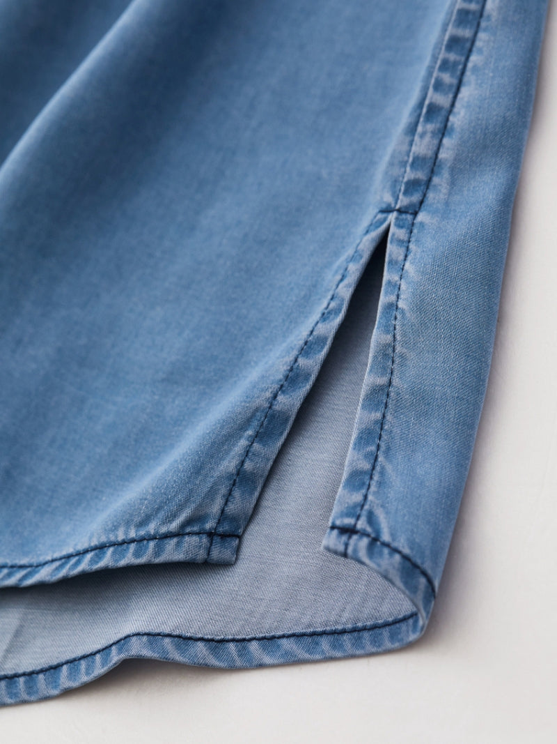 Vanissy - Chemises et chemisiers en lyocell minimalistes pour femmes - Chemise décontractée à manches longues, col coloré, vêtements féminins en bleu