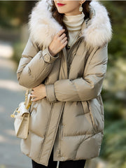 Vanissy - Doudoune à capuche avec col en fourrure pour femme - Doudoune en duvet de canard blanc, vêtements femme pour affronter l'hiver