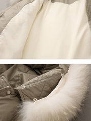 Vanissy - Doudoune à capuche avec col en fourrure pour femme - Doudoune en duvet de canard blanc, vêtements femme pour affronter l'hiver