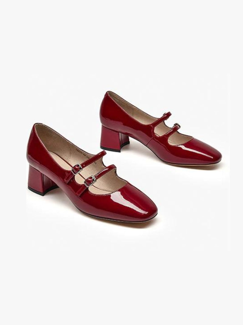 Vanissy - Escarpins en Cuir Verni pour Femmes : Chaussures Mary Janes à Bout Carré avec Bretelles à Boucle, Idéales pour les Princesses de Fête.
