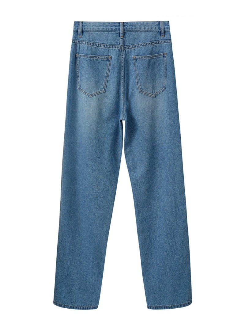 Vanissy - Jean de printemps minimaliste pour femmes - Pantalon en denim à jambes larges, ample et droit, à la mode