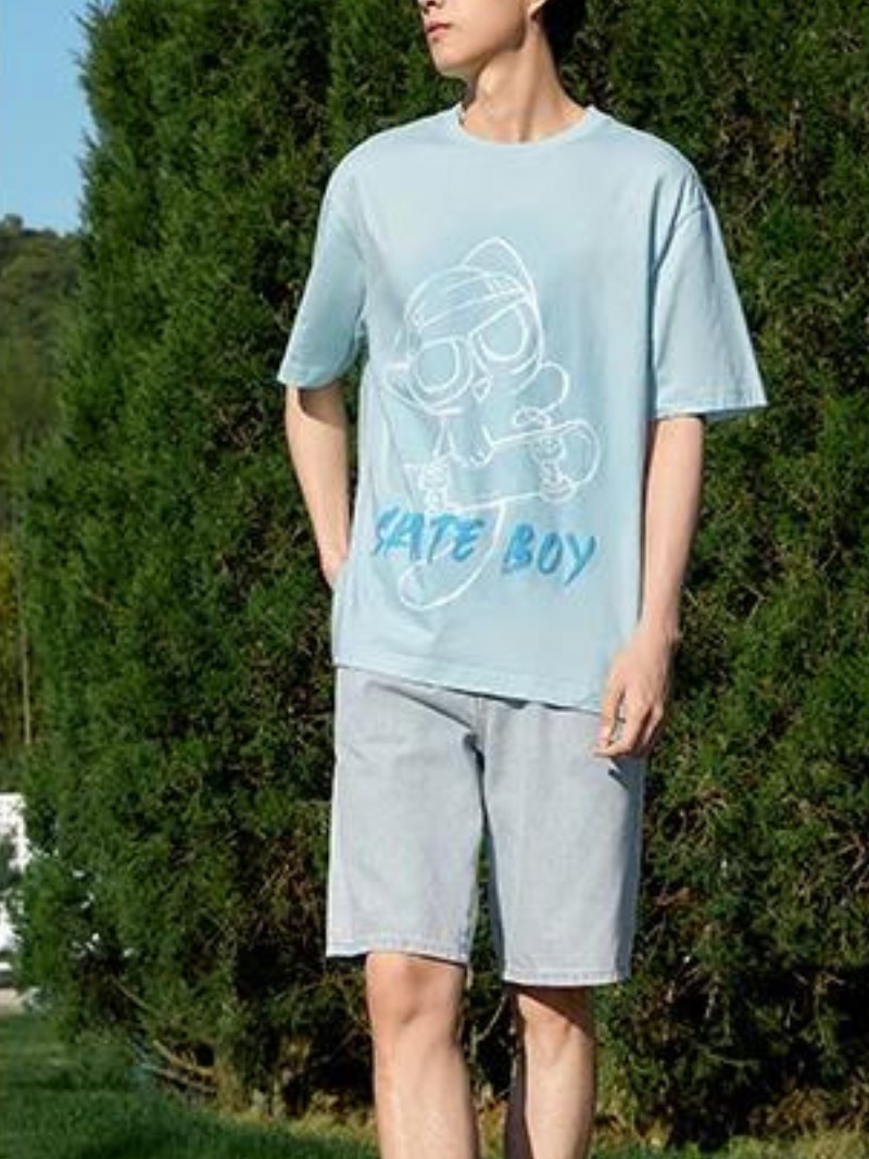 Vanissy - T-Shirt Homme à Manches Courtes, Col Rond et Motif Imprimé Skate Boy pour un Été Décontracté