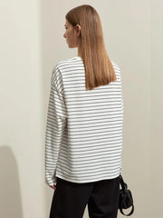 Vanissy - T-Shirt blanc Rayé Minimaliste pour Femme