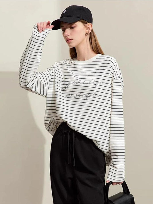 Vanissy - T-Shirt blanc Rayé Minimaliste pour Femme